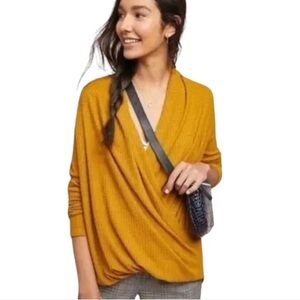 Anthropologie Akemi + Kin Mustard Waffle-Knit Wrap Top